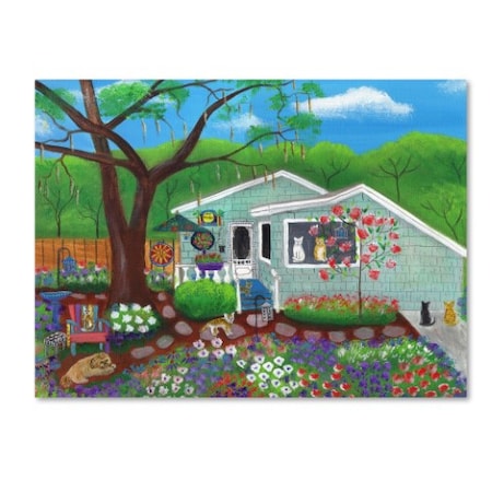 TRADEMARK FINE ART Cheryl Bartley 'Cats and Dog at Garden Folk Art House' Canvas Art, 18x24 ALI12438-C1824GG